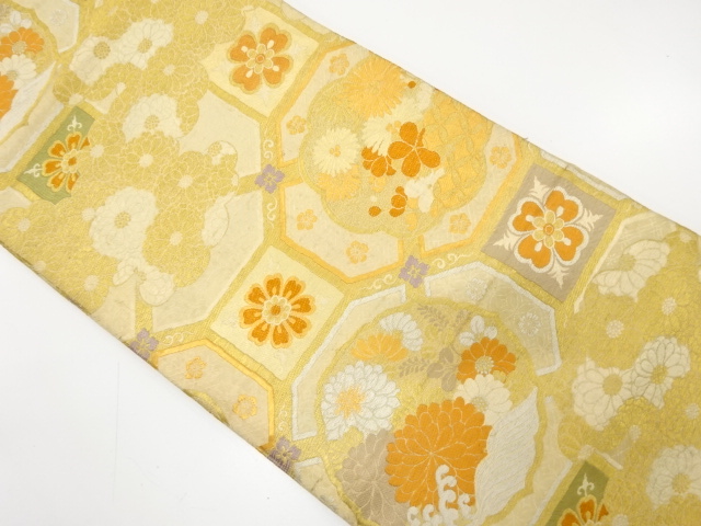 JAPANESE KIMONO / ANTIQUE MARU OBI / WOVEN KIKU & UME